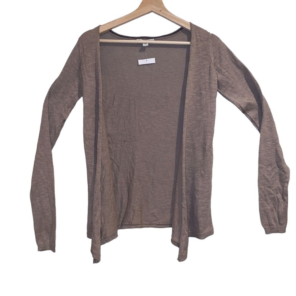 Dana Buchman Tan Knit Open Cardigan XS Womens Cotton Neutral Casual Long Sleeve